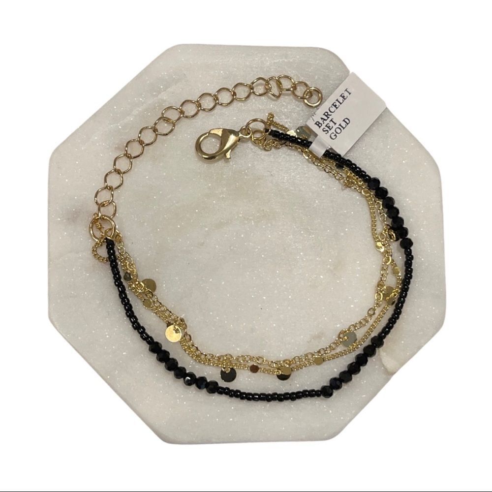 Lite Triple Layer Black Bead Bracelet Stack • NWT
